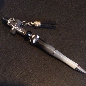 Handcrafted Ombre Beaded Pen with Cross Charm